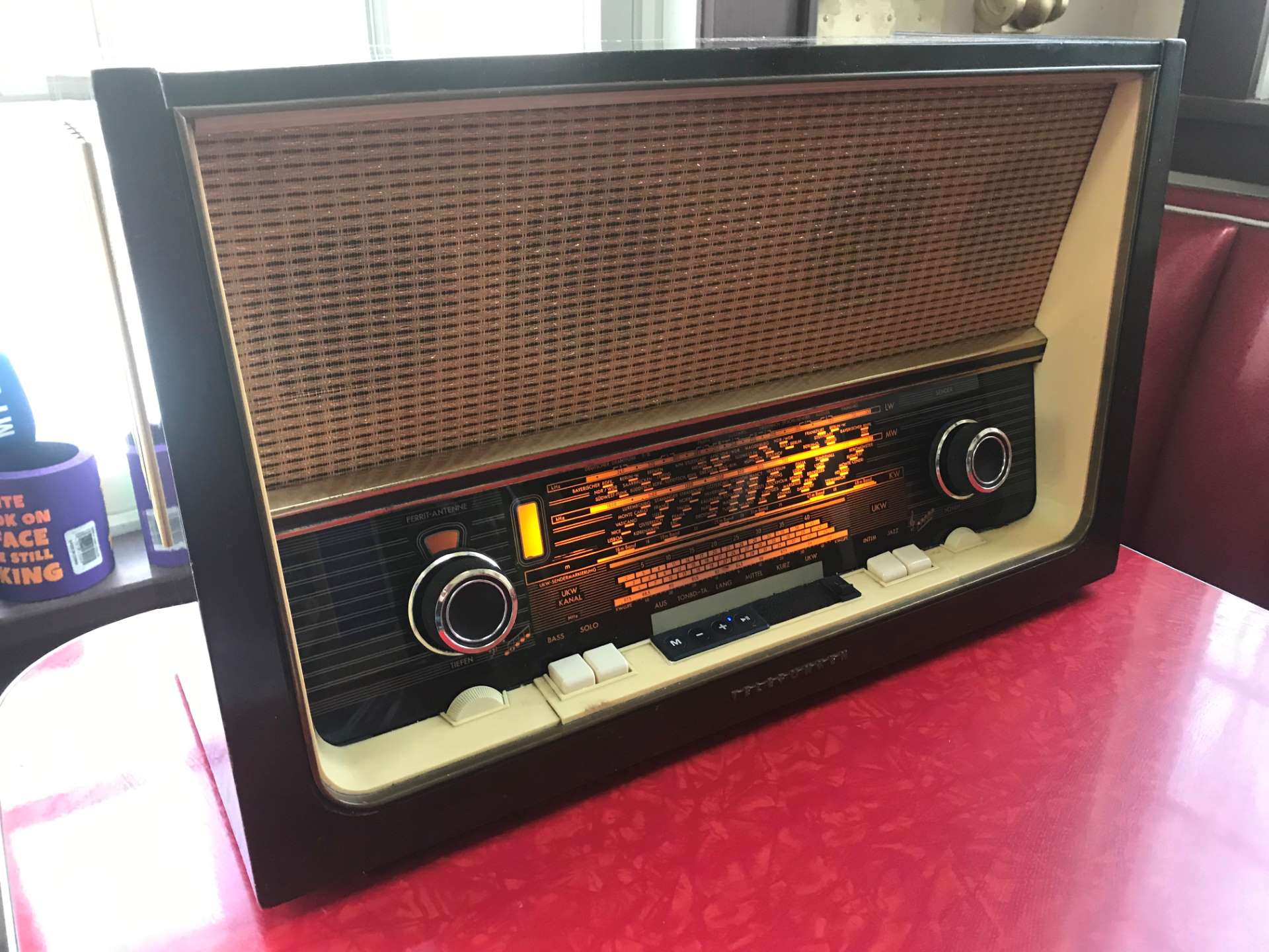 Repurposed 1950’s Telefunken radio with all new electronics, Bluetooth and funkengroovin